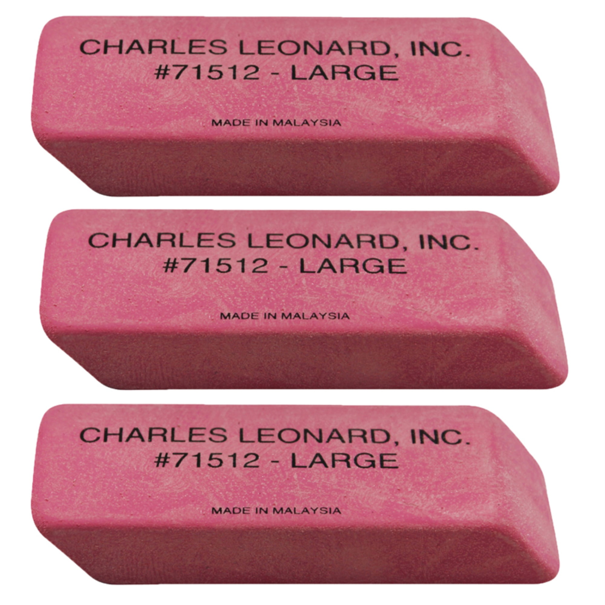 Charles Leonard Large Natural Rubber Pink Wedge Erasers, 12