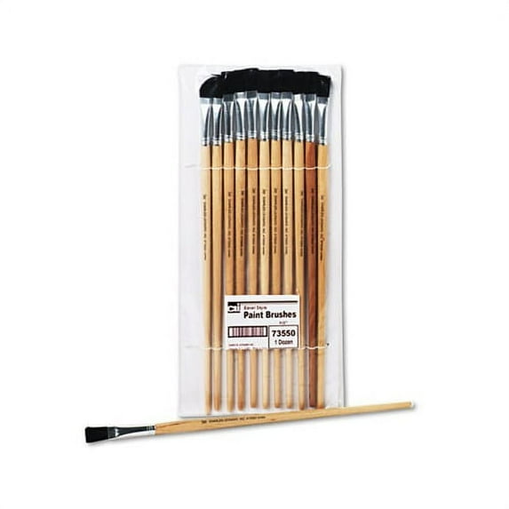 Long Handle Easel Brush Size 12, Natural Bristle, Flat, 12/Pack
