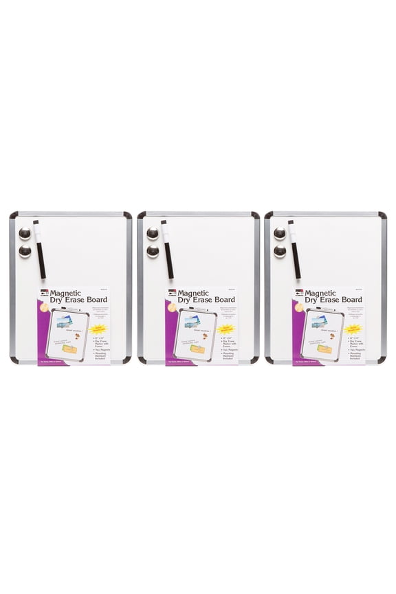 Framed Magnetic Dry Erase Board with Marker & Magnets, Silver Frame, 11" x 14"