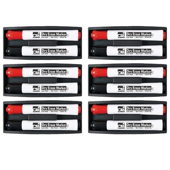 Charles Leonard Magnetic Whiteboard Eraser with 2 Dry Erase Markers, Pack of 6