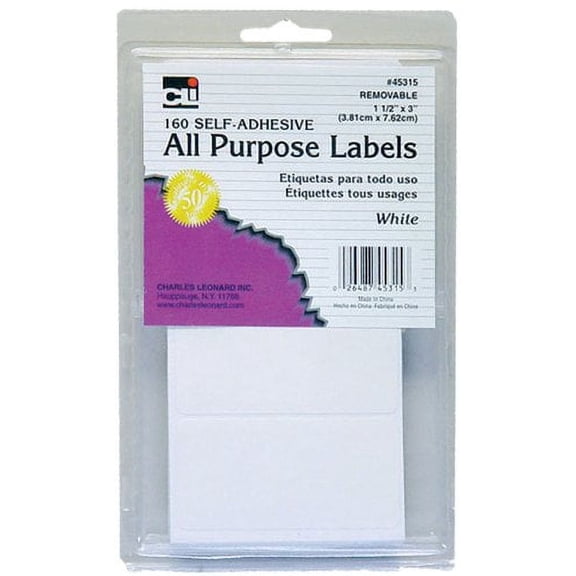 Charles Leonard Multi Purpose Labels, Self-Adhesive, 3 x 1.5 Inches, White, 160-Count Box (45315)