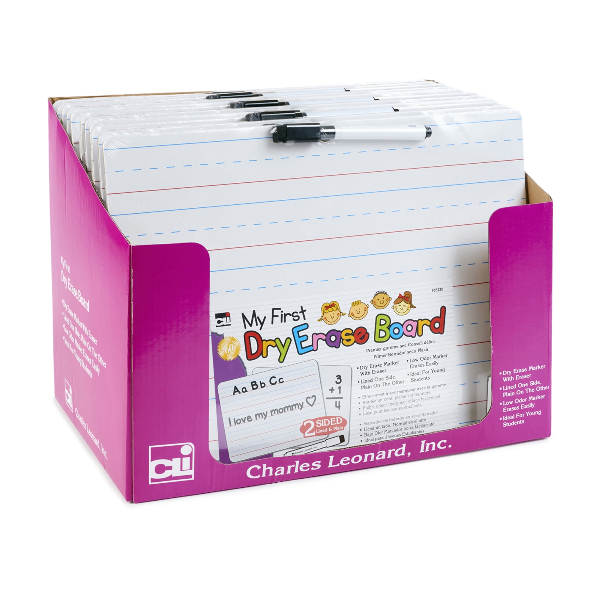 Charles Leonard My First Dry Erase Board with Accessories, 2 Sided Plain and Lined, White, 24 Pieces