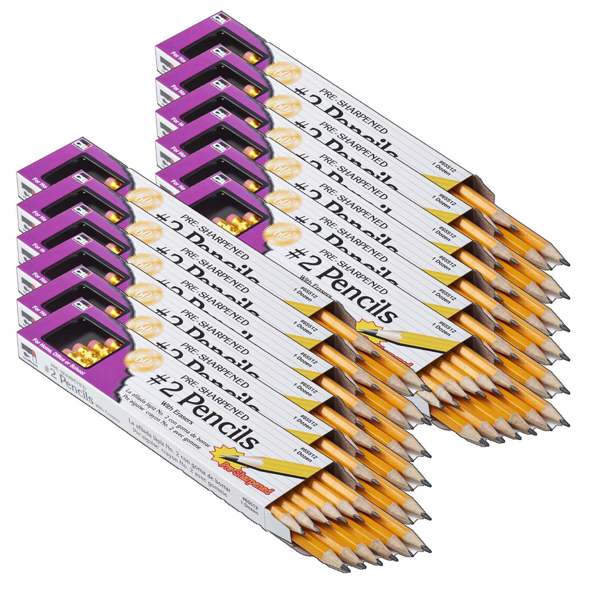 Charles Leonard No. 2 Pencil with Eraser, Pre-Sharpened, Yellow, 144 Count