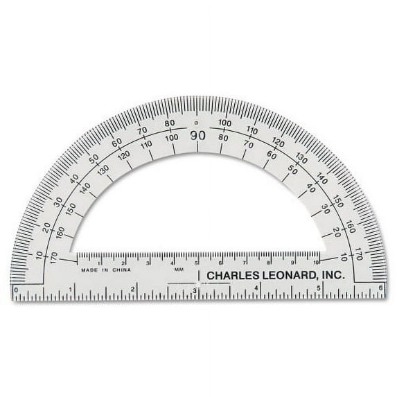 Charles Leonard Open Center Protractor, Plastic, 6" Ruler Edge, Clear, Dozen, Each