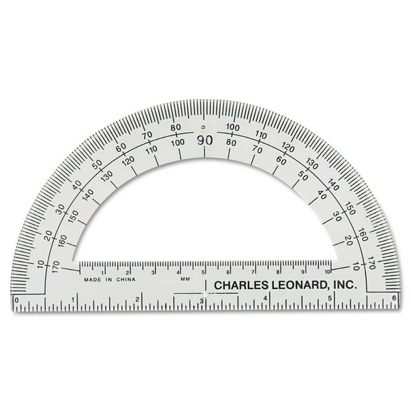 Charles Leonard Open Center Protractor, Plastic, 6" Ruler Edge, Clear, Dozen