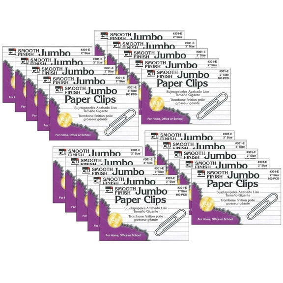 Charles Leonard Paper Clips, Jumbo Gem, Nickel Plated, Silver, 100 Per Box, 20 Boxes