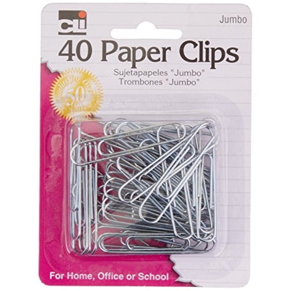 Charles Leonard Paper Clips, Jumbo Gem, Nickel Plated, Silver, 40-Pack 80550
