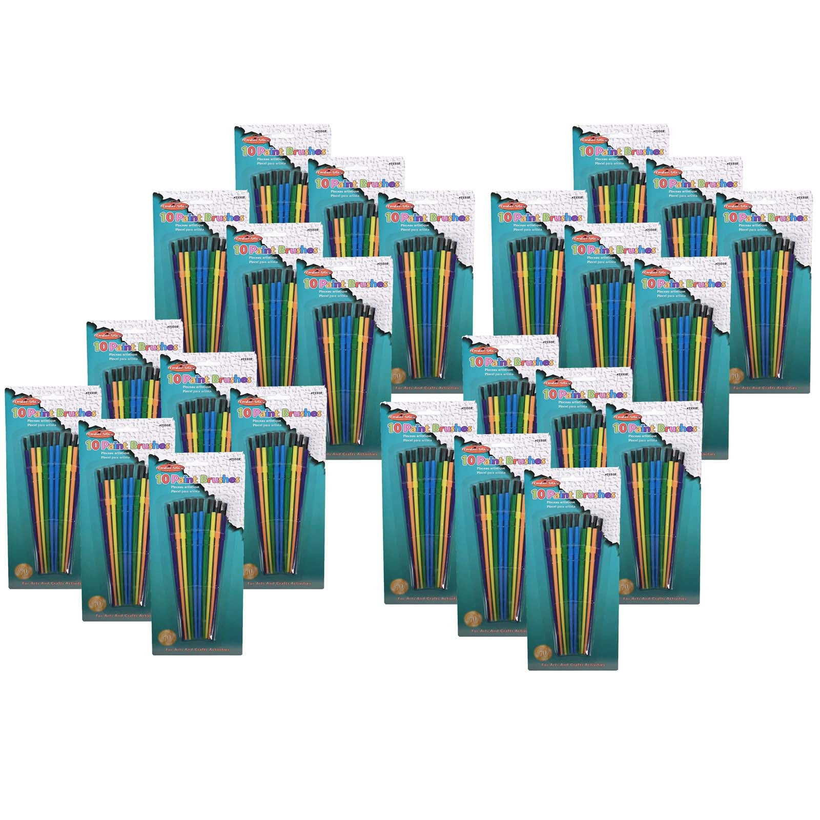 Charles Leonard Plastic Artist Paint Brushes, Assorted Sizes and Colors, 10 Per Pack, 24 Packs