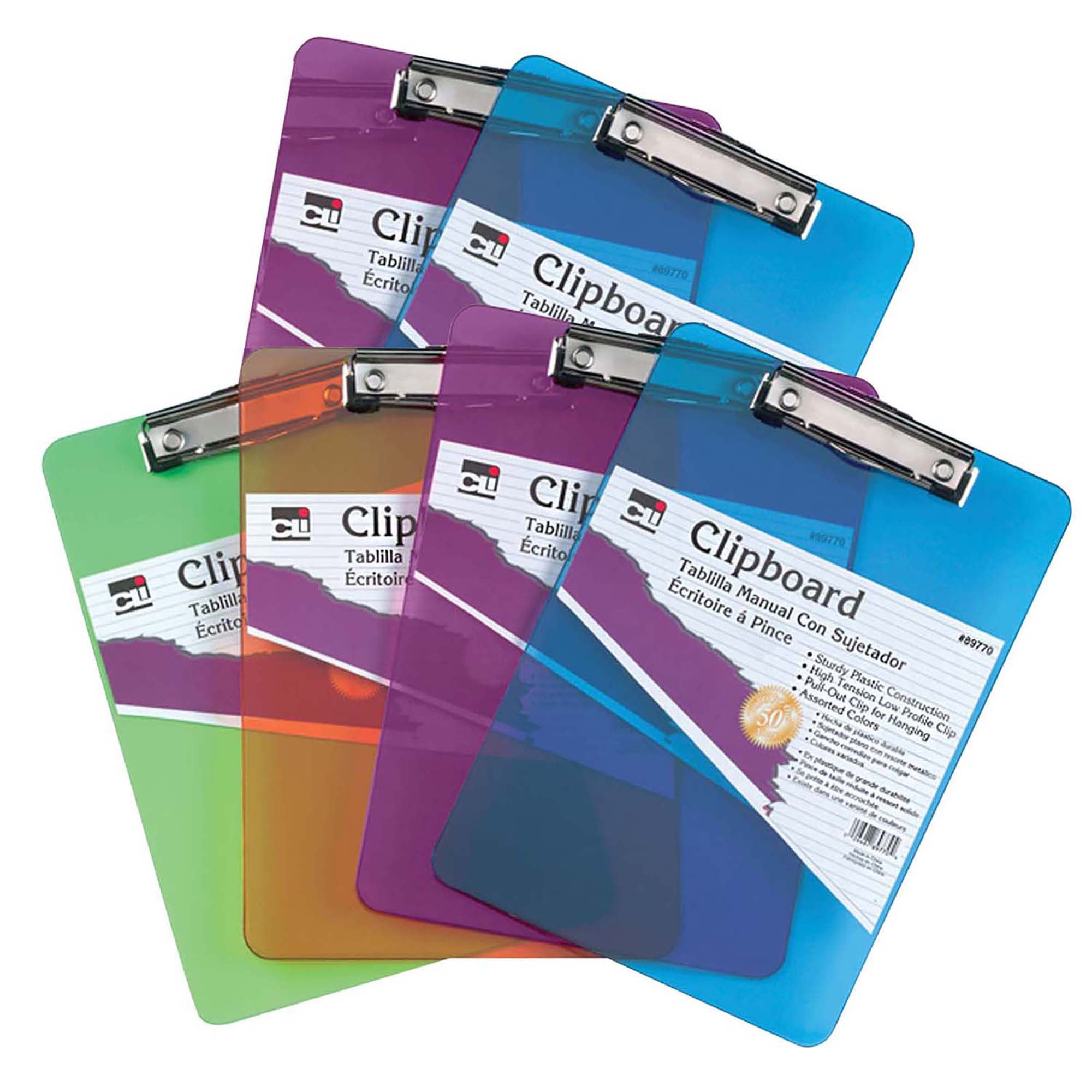 Charles Leonard Plastic Clipboard, Letter Size, Assorted Colors, 6 Count