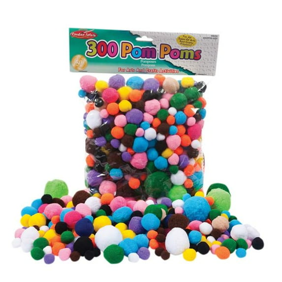 Charles Leonard Pom Poms Furry Balls, Assorted Sizes & Colors - 300 Count - Pack of 3