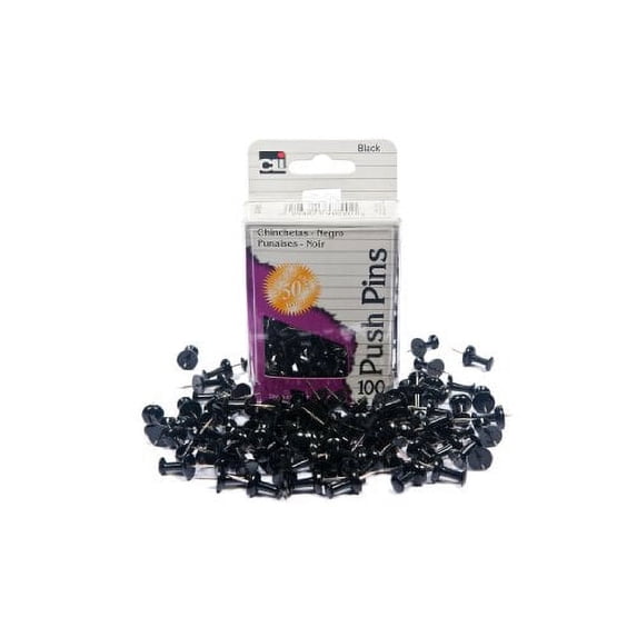 Charles Leonard Push Pins, Black, 100-Pack (200-BK)