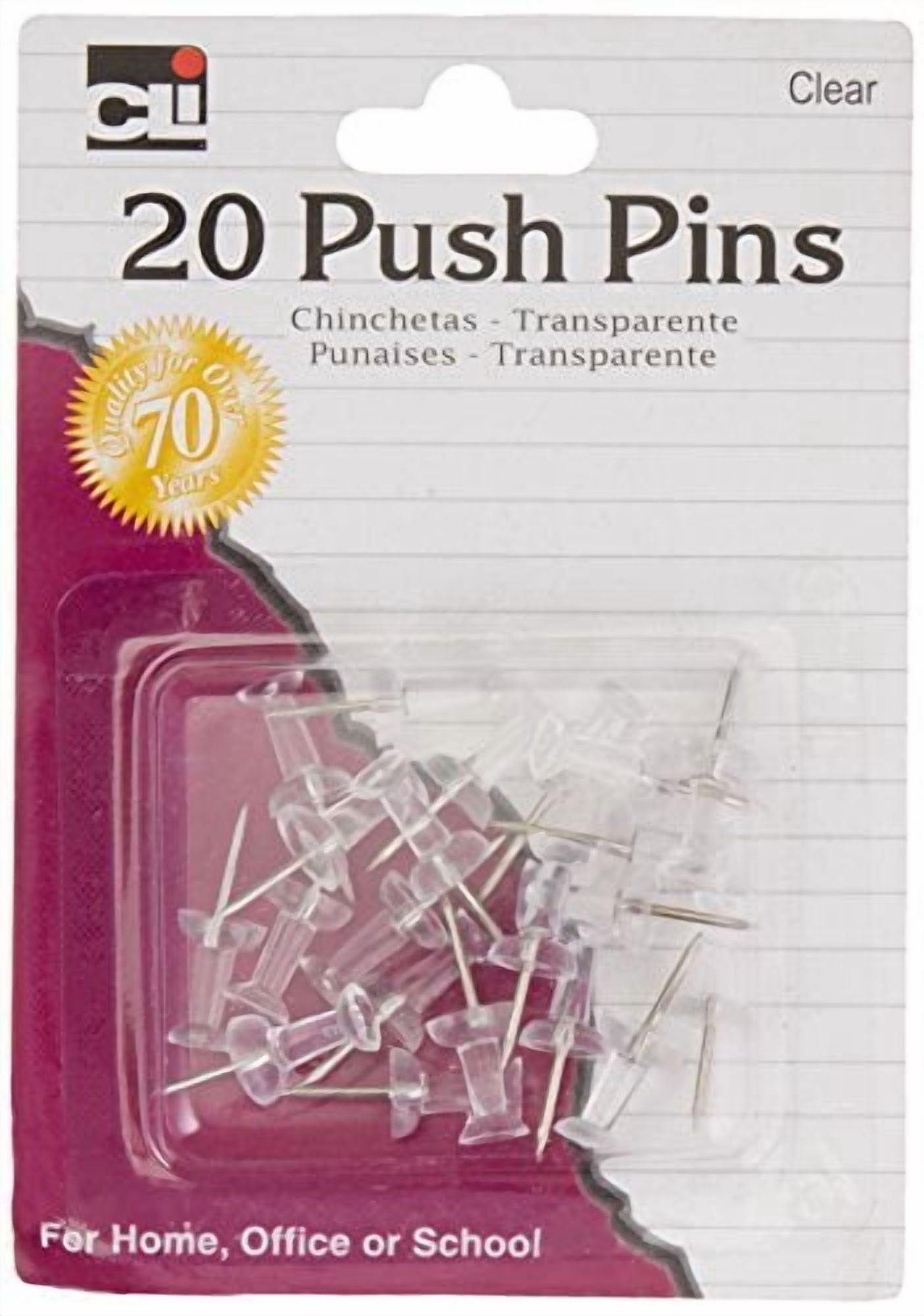 Charles Leonard Push Pins, Clear, 20-Pack, 20210 - Walmart.com