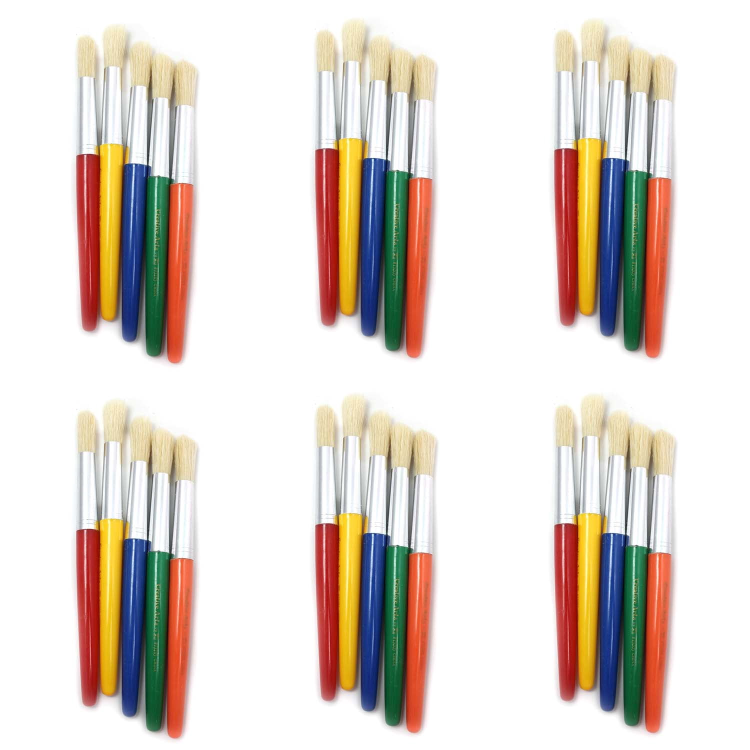 Charles Leonard Round Paint Brushes, Short, Assorted Colors, 5 Per Set, 6 Sets