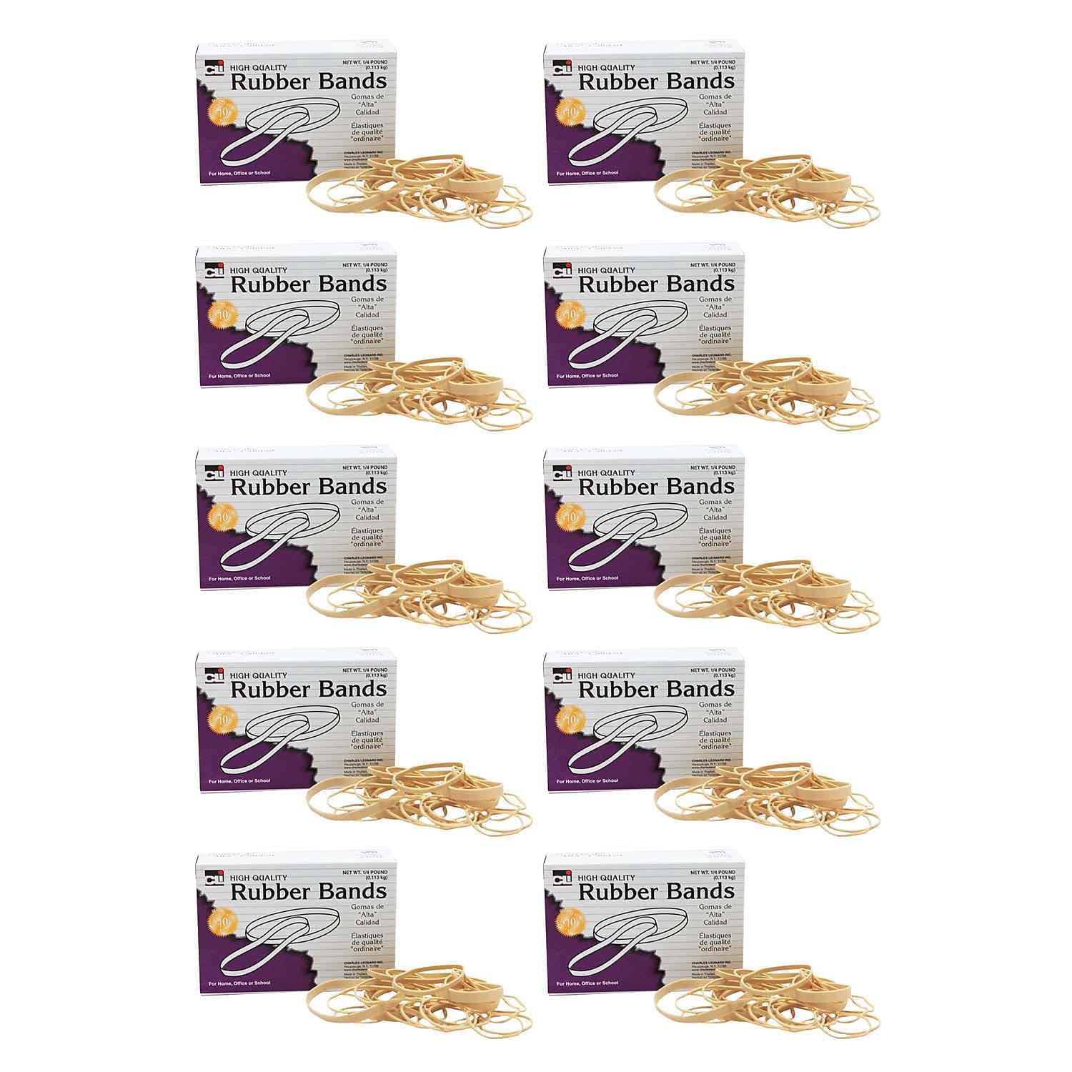 Charles Leonard Rubber Bands Assorted Sizes, 0.25 lb Box, 10 Count