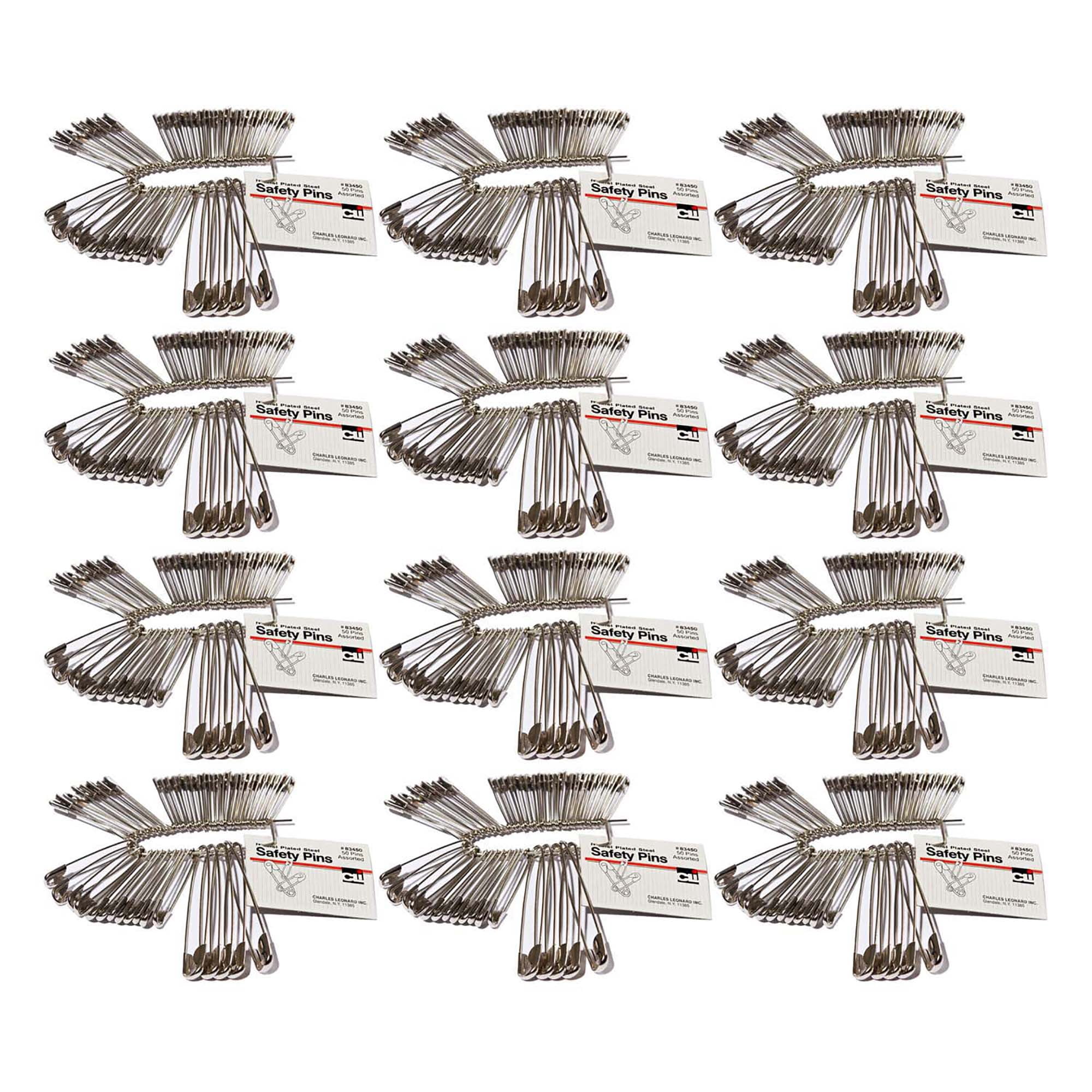 Charles Leonard Safety Pins, Assorted Sizes, 600 Count