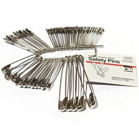 Charles Leonard Safety Pins Assorted Sizes Sewing Fasteners (50 Pack)