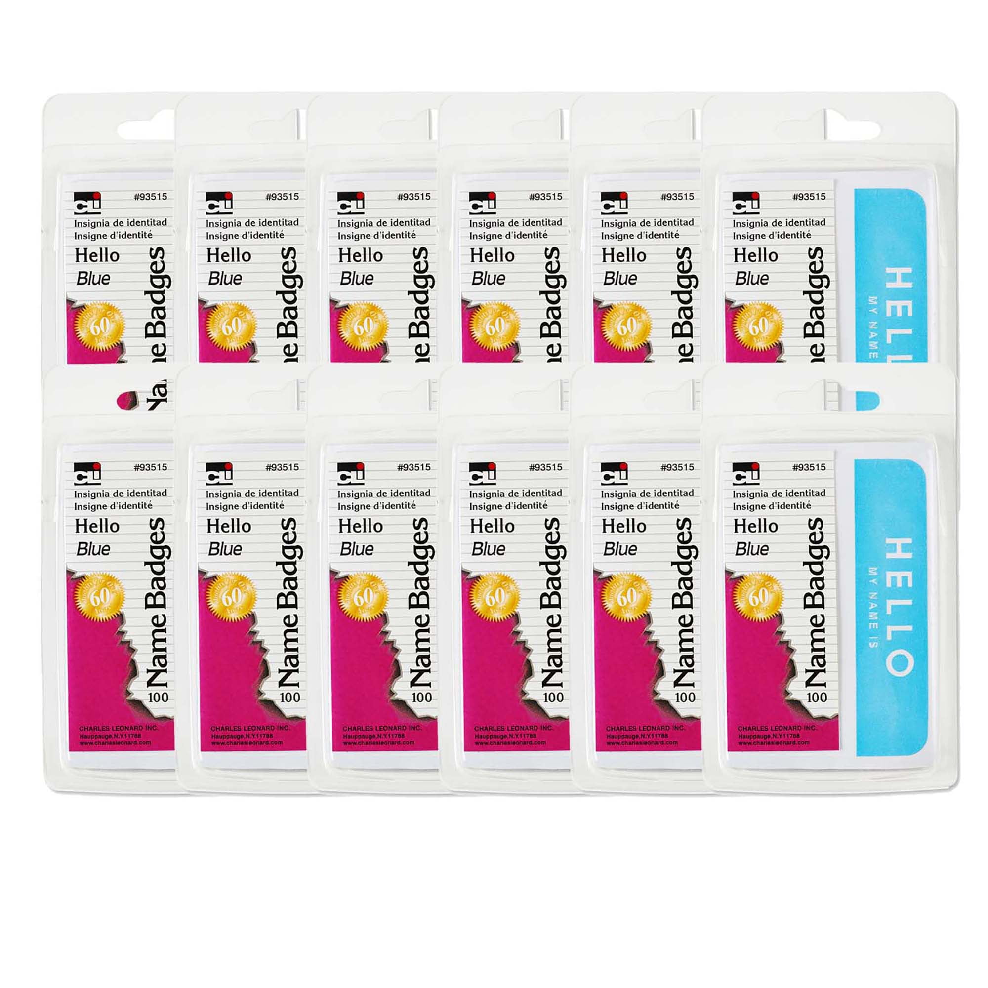 Charles Leonard Self Adhesive Name Badges, Hello, Blue, 1200 Count