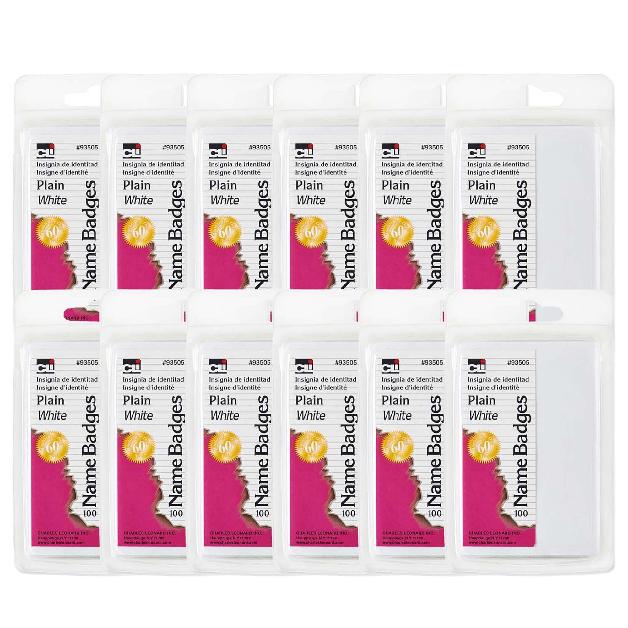 Charles Leonard Self Adhesive Name Badges, Plain, White, 1200 Count