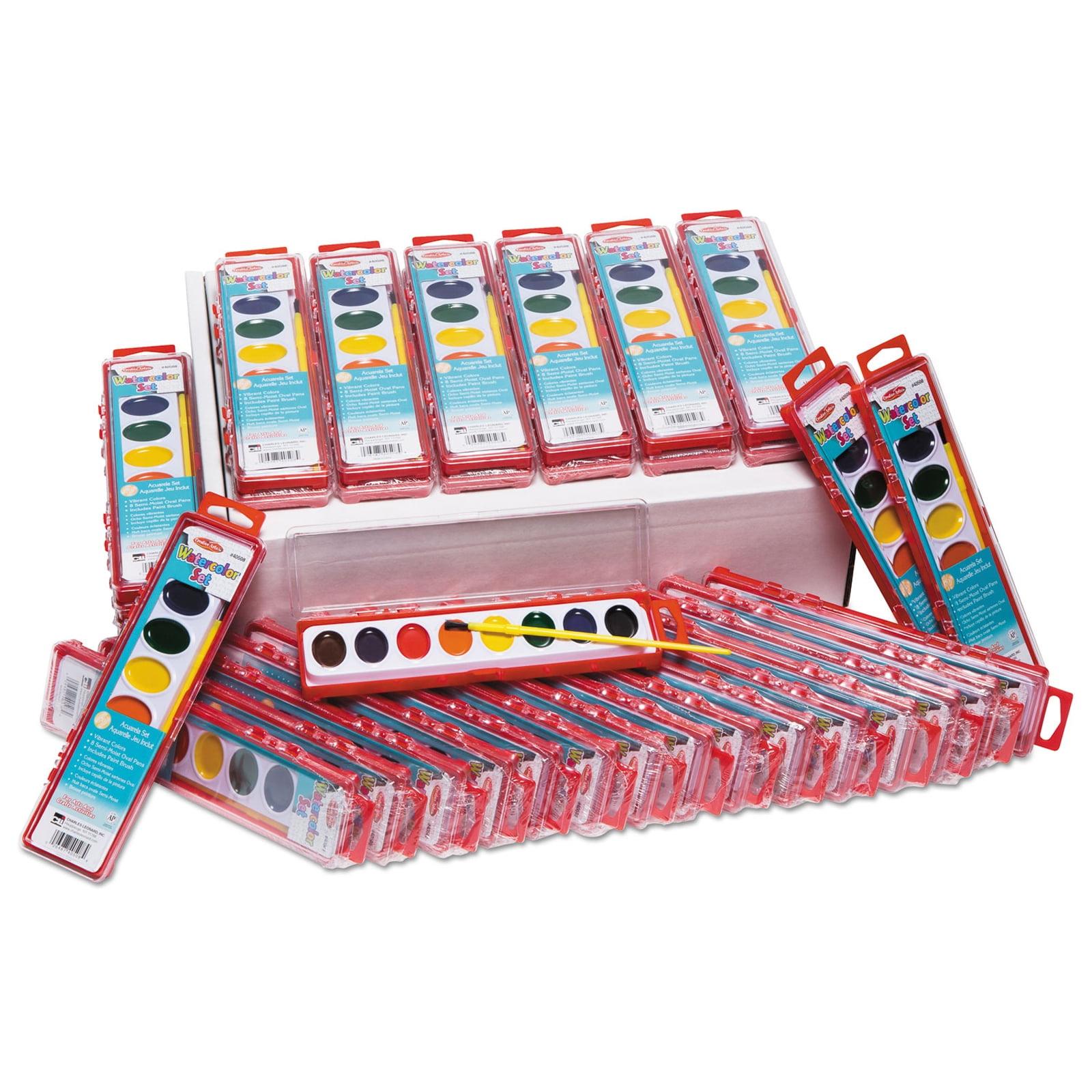 Charles Leonard Semi-Moist Watercolor Paint Set, 8-Color Oval Pan w/Brush, 36 Sets