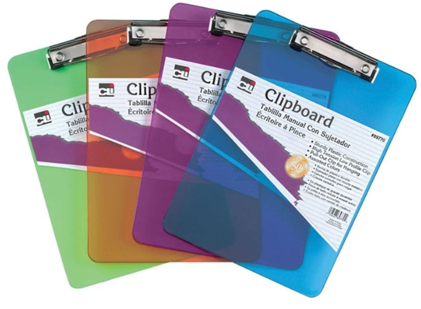 Charles Leonard Single Plastic Clipboard (Colors May Vary) (Pack of 5)