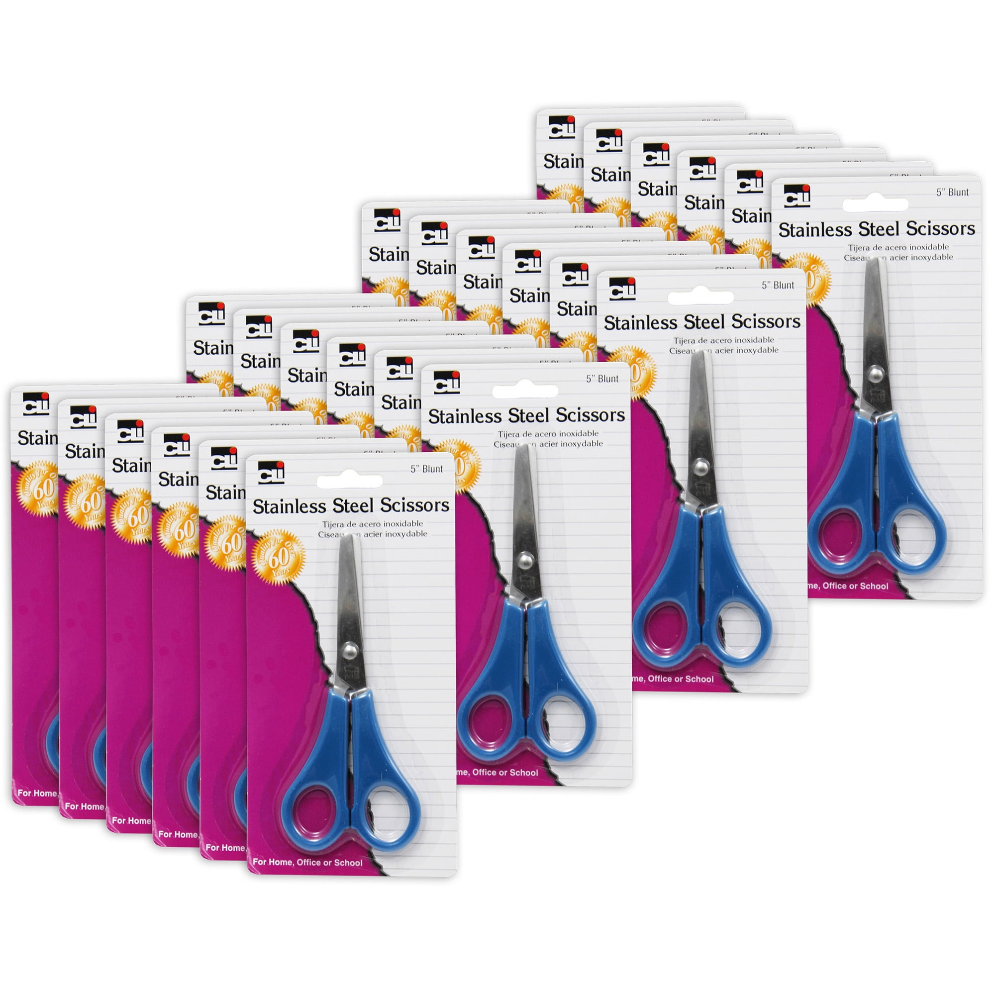 Charles Leonard Student Scissors, 5 Inch, Blunt Tip, Assorted Colors, 24 Count