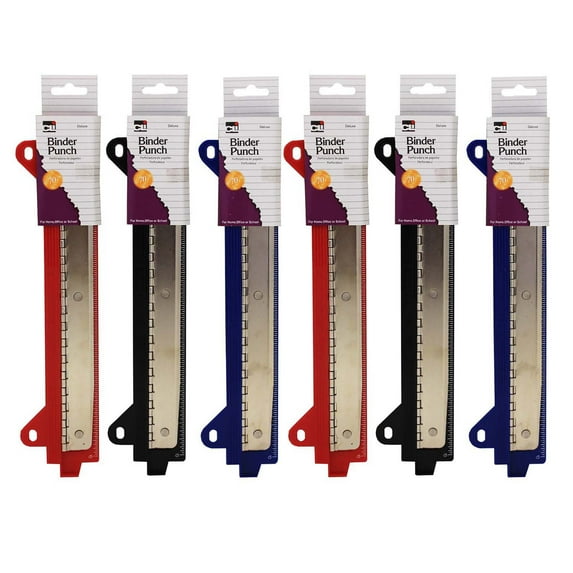 Charles Leonard Three Hole Binder Punch, Assorted Colors, 6 Count
