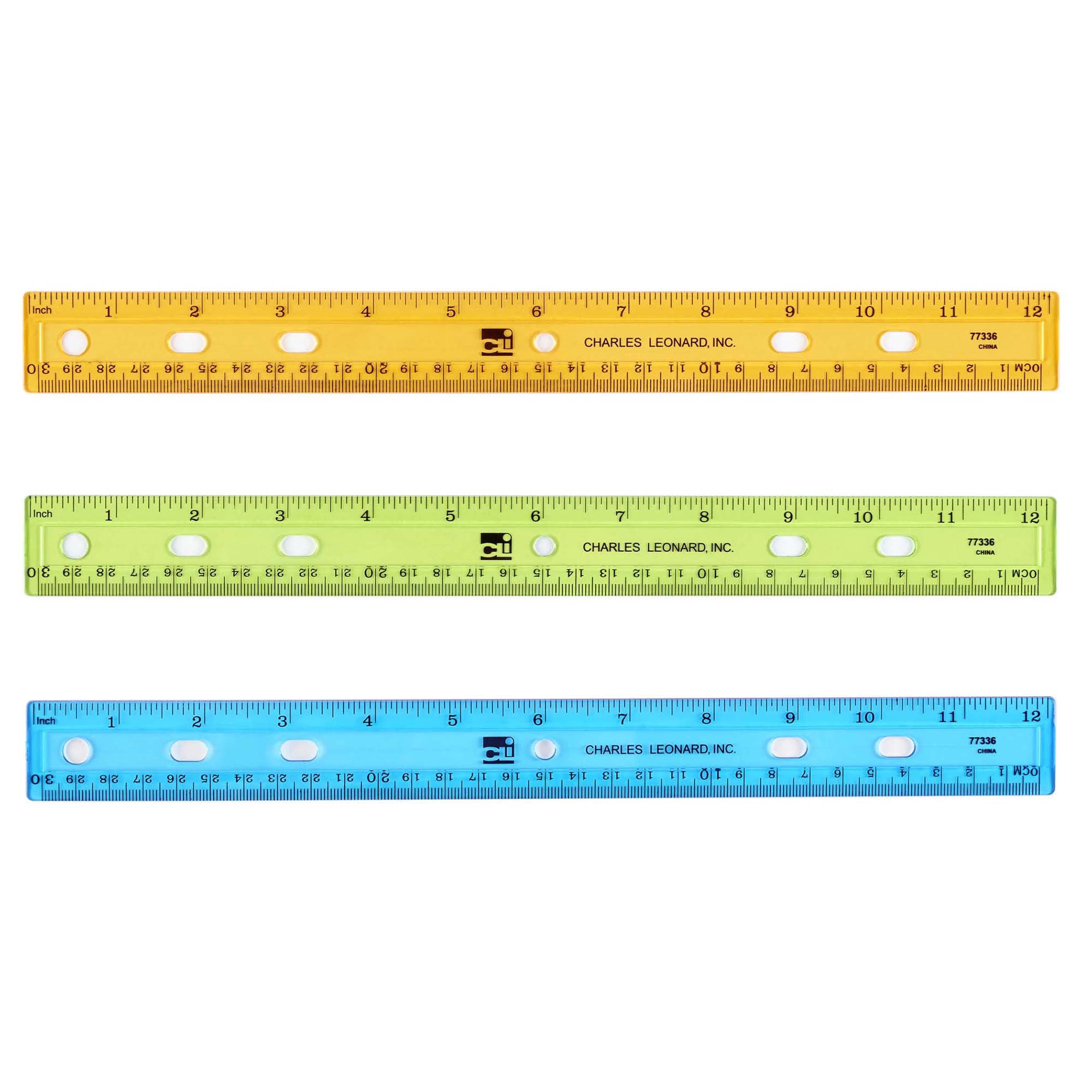 Charles Leonard Translucent Plastic Ruler, 12 Inch, Assorted Colors, 48 ...