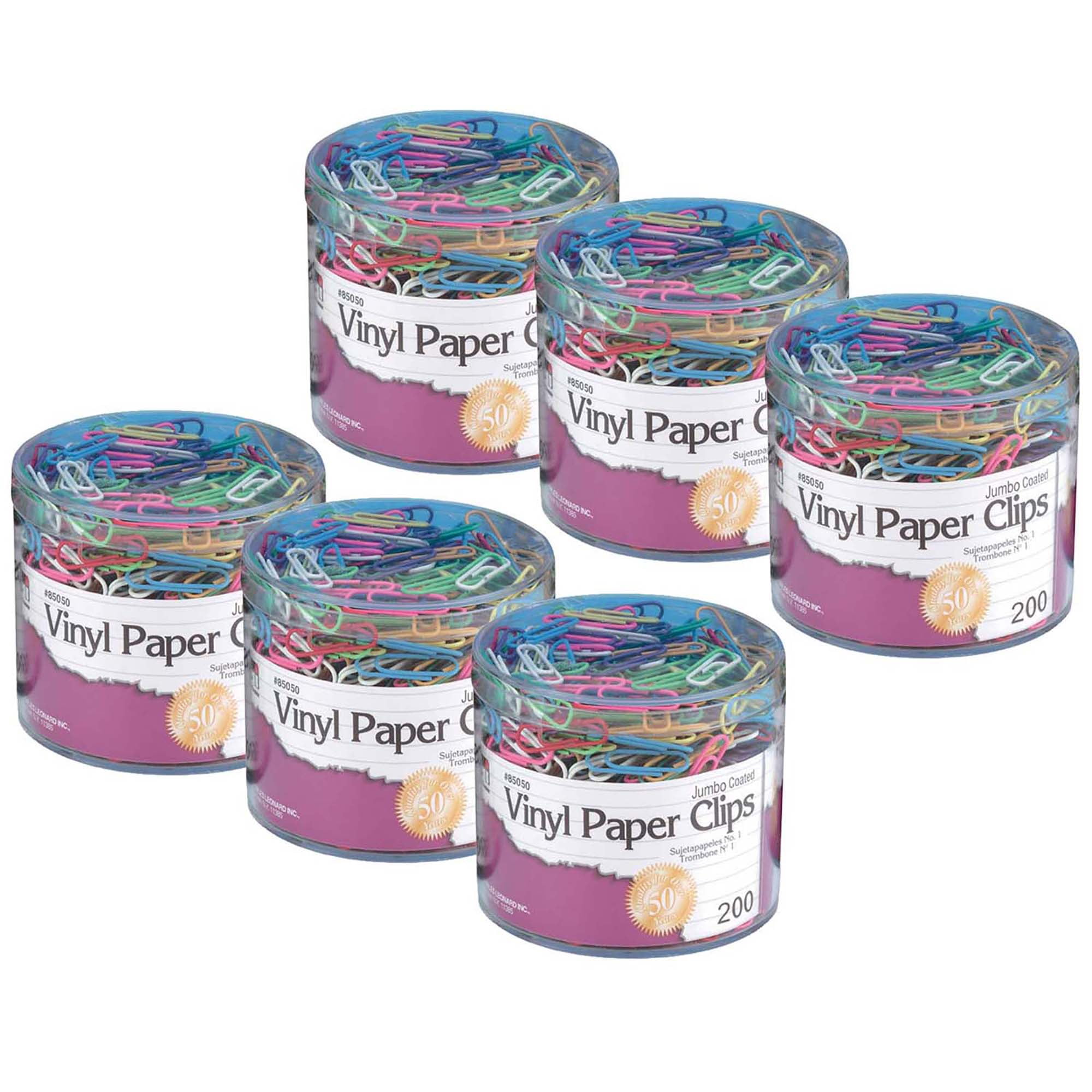 Charles Leonard Vinyl Coated Paper Clips, Jumbo Size, Assorted Colors, 1200 Count