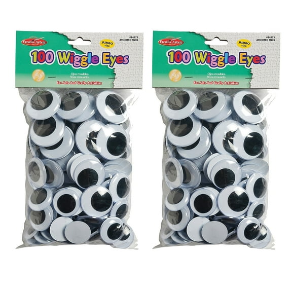 Charles Leonard Wiggle Eyes, Jumbo Round, Assorted Sizes, Black, 100 Per Pack, 2 Packs