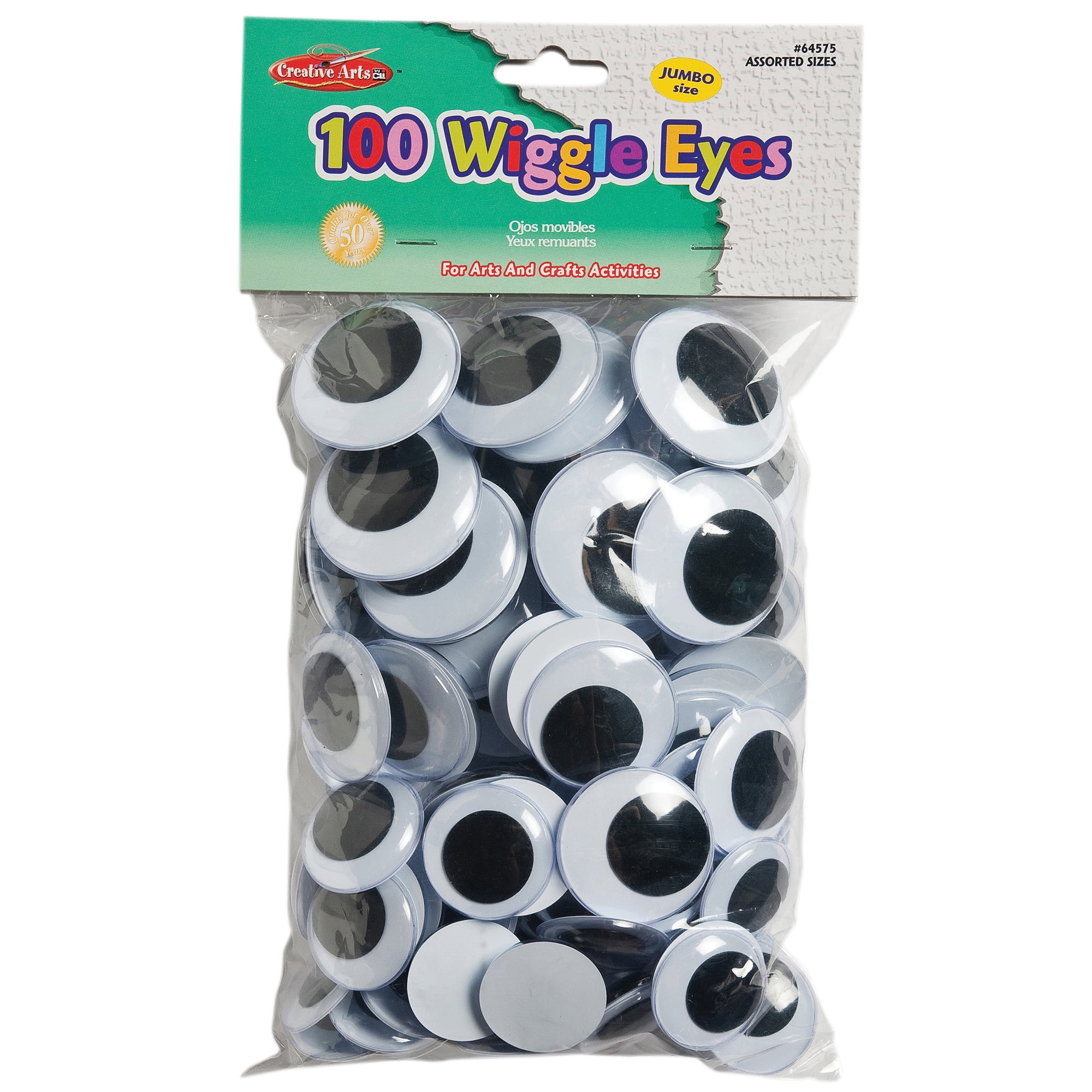 Wiggle Eyes, Jumbo, Round, Assorted Sizes, Black, Pack of 100
