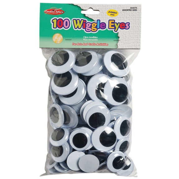 Wiggle Eyes, Jumbo, Round, Assorted Sizes, Black, Pack of 100