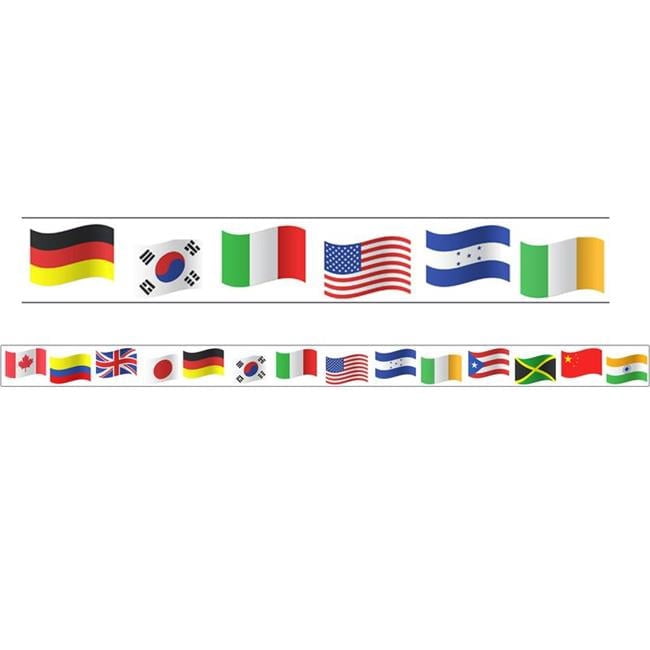 Charles Leonard World Flags Theme Magnetic Borders/Trims, Rectangle Cut, 24' per Pack, 2 Packs