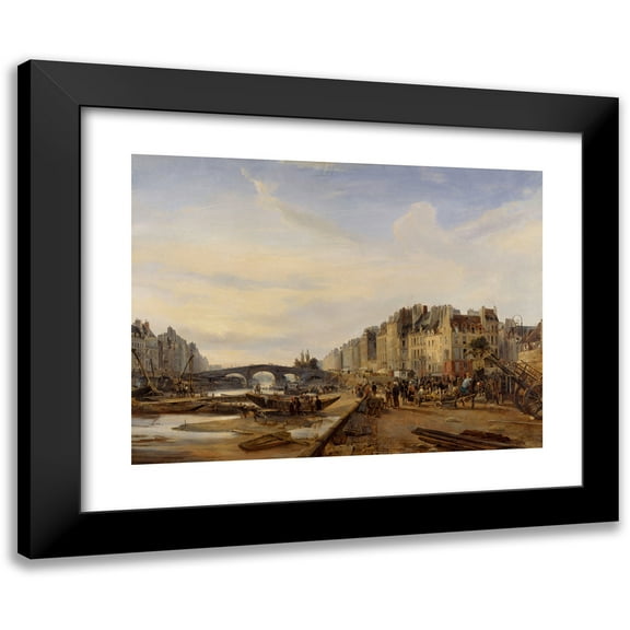 Charles-Louis Mozin 14x12 Black Modern Framed Museum Art Print Titled - Le Pont-Marie and Port Saint-Paul (1827)