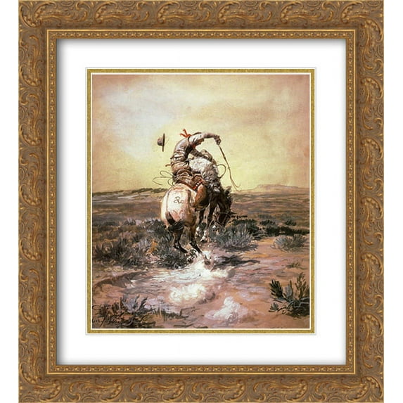 Charles M. Russell 2x Matted 20x22 Gold Ornate Framed Art Print 'A Slick Rider '