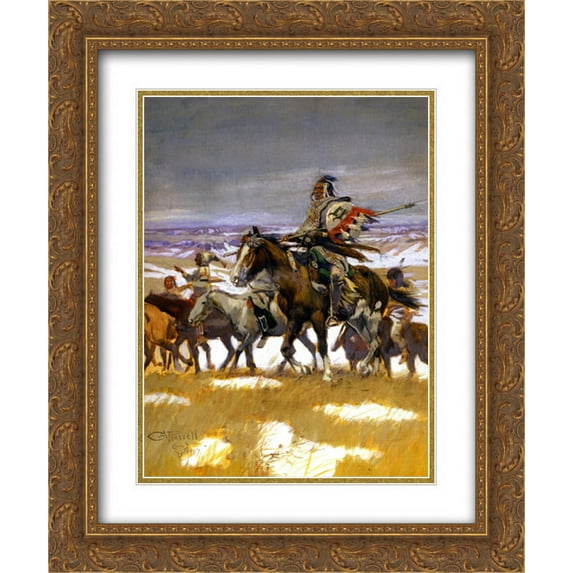 Charles M. Russell 2x Matted 20x24 Gold Ornate Framed Art Print 'Crow Scouts in Winter '