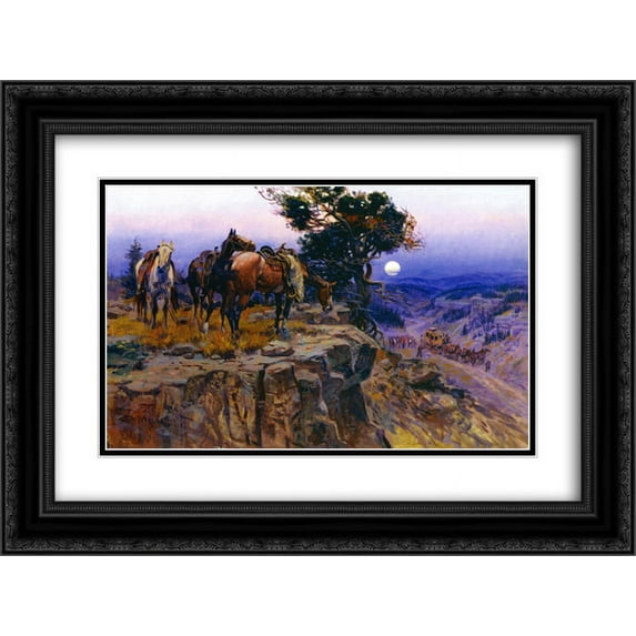Charles M. Russell 2x Matted 24x20 Black Ornate Framed Art Print 'Innocent Allies '