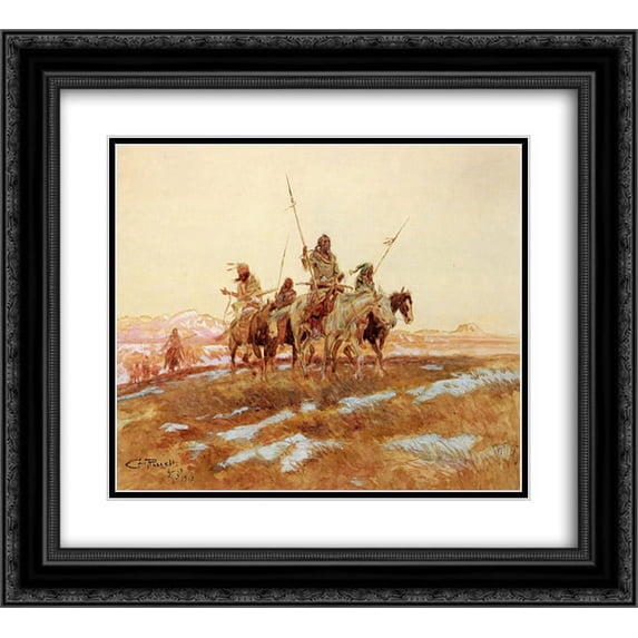 Charles M. Russell 2x Matted 24x20 Black Ornate Framed Art Print 'Piegan Hunting Party '