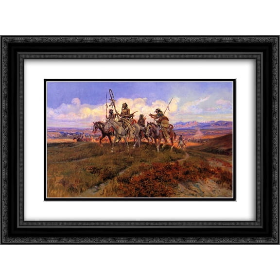Charles M. Russell 2x Matted 24x20 Black Ornate Framed Art Print 'The Wolfmen '