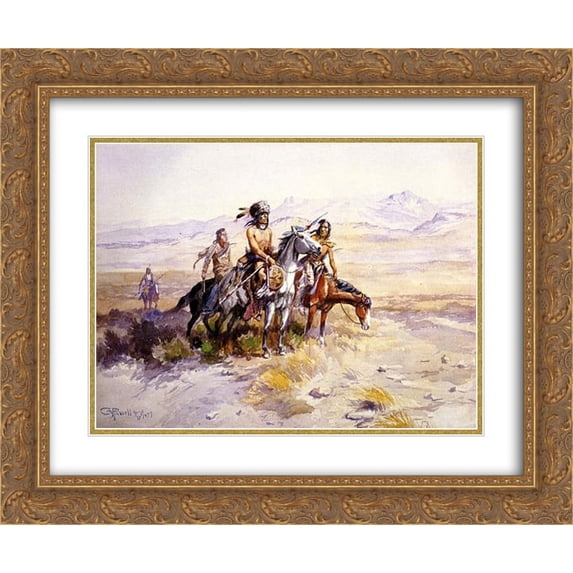 Charles M. Russell 2x Matted 24x20 Gold Ornate Framed Art Print 'In Enemy Country '