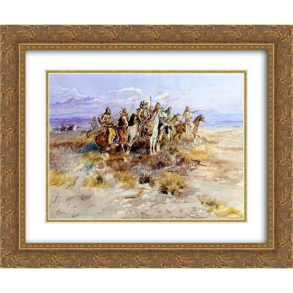 Charles M. Russell 2x Matted 24x20 Gold Ornate Framed Art Print 'Indian Scouting Party '