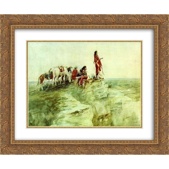 Charles M. Russell 2x Matted 24x20 Gold Ornate Framed Art Print 'Medicine Rock '