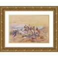 thumbnail image 1 of Charles Marion Russell 24x17 Gold Ornate Framed and Double Matted Museum Art Print Titled - Watching the Iron Horse (1902), 1 of 4
