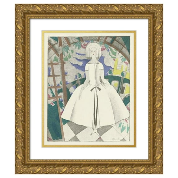 Charles Martin 12x14 Gold Ornate Wood Frame and Double Matted Museum Art Print Titled - The Infante Garden; Evening Dress, from Paul Poiret (1920)