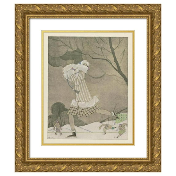Charles Martin 20x24 Gold Ornate Framed and Double Matted Museum Art Print Titled - La Belle De Chamonix; Hermine and White Fox Jacket, Max-A. Leroy (1924)