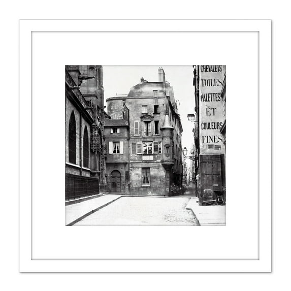 Charles Marville Turret Paris France Street Photo 8X8 Inch Square Wooden Framed Wall Art Print Picture with Mount