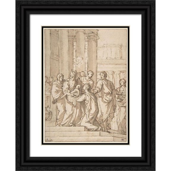 Charles Mellin 14x18 Black Ornate Wood Framed Double Matted Museum Art Print Titled - Presentation of the Infant Jesus in the Temple (ca. 1643)