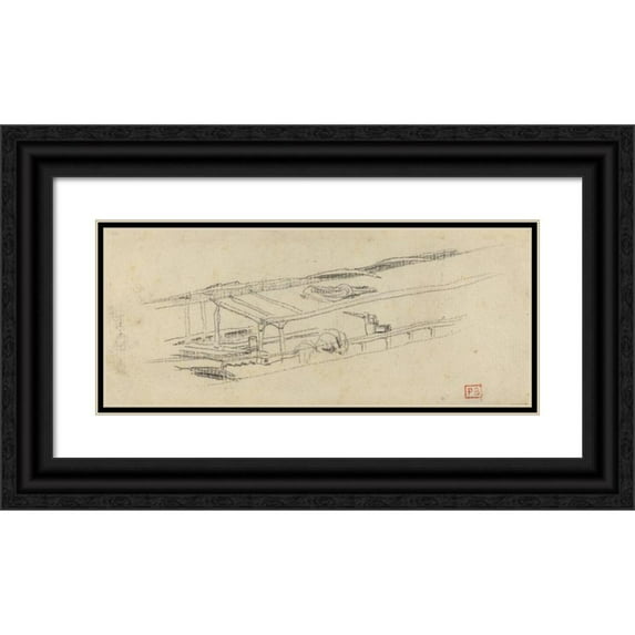 Charles Meryon 24x12 Black Ornate Framed Double Matted Museum Art Print Titled: Study for ‘Le Petit Pont’ (Probably C. 1850)