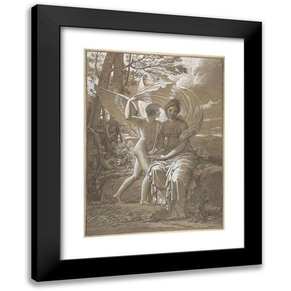 Charles Meynier 14x18 Black Modern Framed Museum Art Print Titled - The Muse Erato Writing Verses Inspired by Love (ca. 1797)