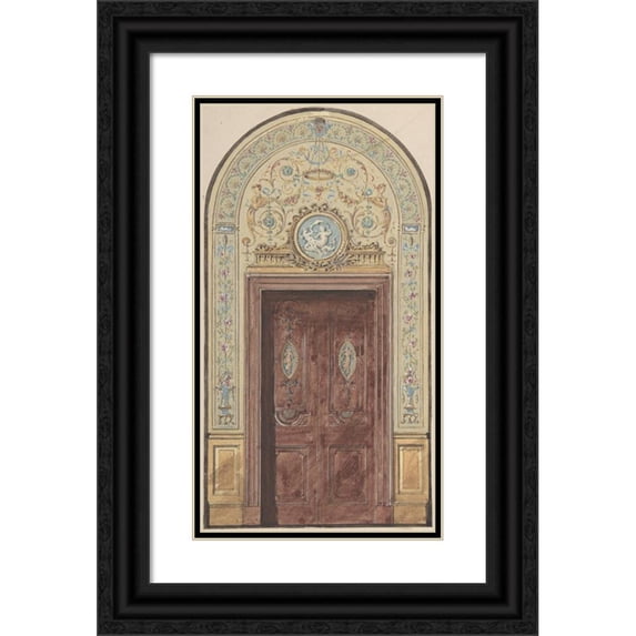 Charles Monblond 10x14 Black Ornate Wood Framed Double Matted Museum Art Print Titled: Designs for Arched Doorway (19th Century)