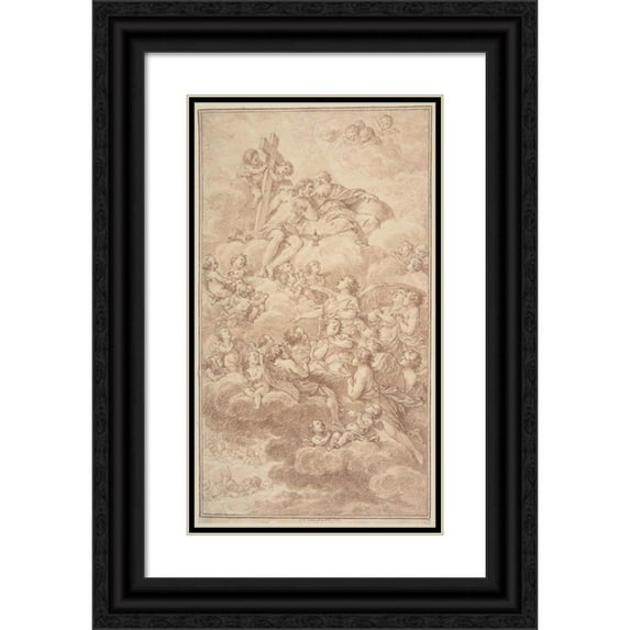 Charles Nicolas Cochin II 10x14 Black Ornate Wood Framed Double Matted Museum Art Print Titled: Angels Adoring the the Holy Trinity (1772)